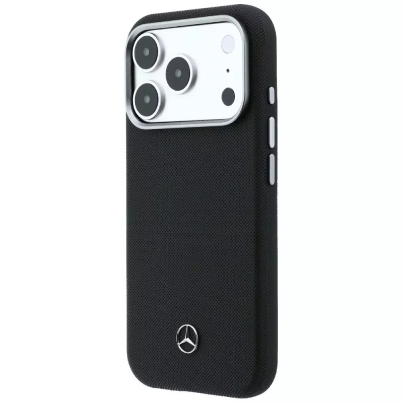 Mercedes Leather Semi Wrap Wood Effect MagSafe Case voor iPhone 17 Pro Max zwart