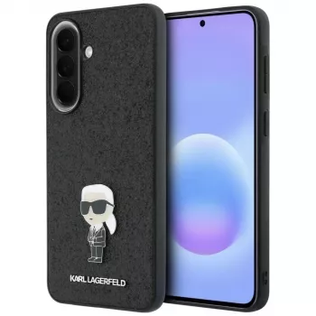 Karl Lagerfeld Fixed Glitter Ikonik Logo Metal Pin Back Cover voor Samsung Galaxy A57 5G, zwart
