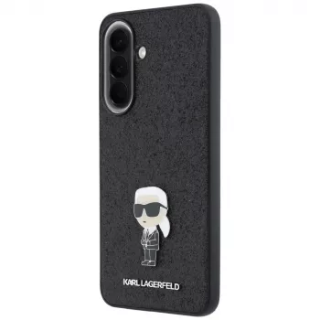 Karl Lagerfeld Fixed Glitter Ikonik Logo Metal Pin Back Cover voor Samsung Galaxy A57 5G, zwart