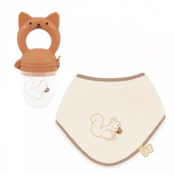 Kaloo baby cadeauset fruitbijtring + slabbetje Grignoti de eekhoorn