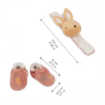 Kaloo 2-in-1 cadeauset konijn (rammelaar + booties) Petites Chansons collectie
