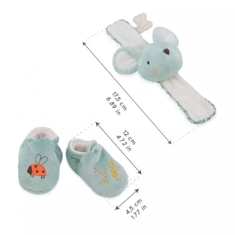 Kaloo 2-in-1 cadeauset muis (rammelaar + booties) Petites Chansons collectie