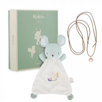 Kaloo 2-in-1 cadeauset (knuffeldoekje + zwangerschaps-bola-ketting) muis Petites Chansons