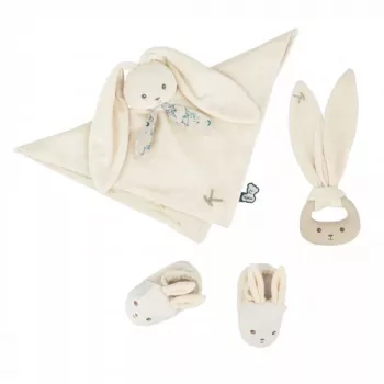 Kaloo 3-in-1 cadeauset konijn (knuffeldoekje + bijtring + booties) crème Lapinoo collectie