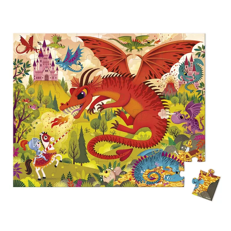 Janod Puzzel in koffer Drakenrijk 54 stukjes 5+ Gemaakt in Frankrijk