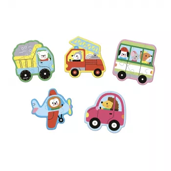 Janod Progressief puzzelset met 5 puzzels - 2, 4, 6, 8 en 10 stukjes - Voertuigen 2+