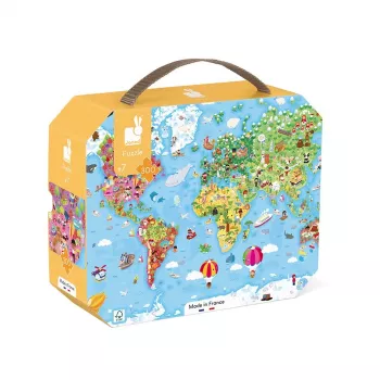 Janod Wereldkaart puzzel in koffer 300 stukjes