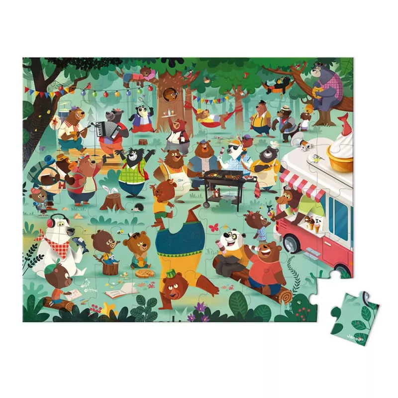 Janod Bear Family aankleedpuzzel in koffer, 54 stukjes