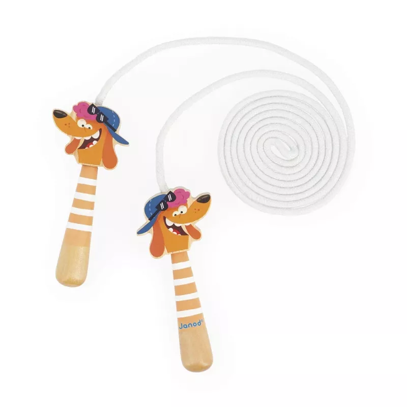 Janod Applepop hondenspringtouw met houten handgrepen 3+
