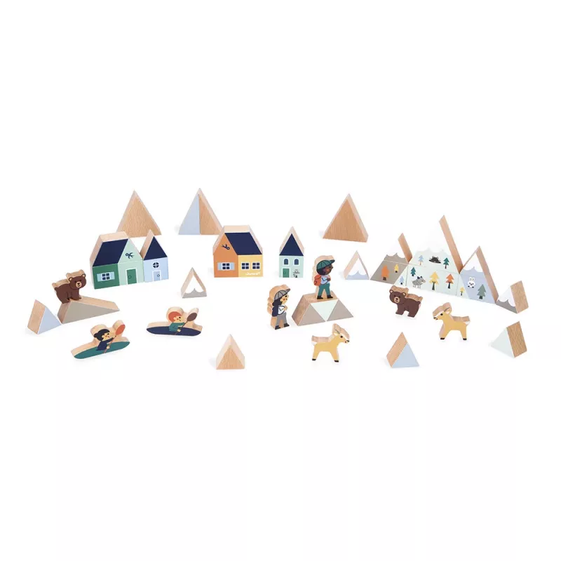 Janod Bouwstenen en Figuren Set 35 stuks - Cross Roads Mountains