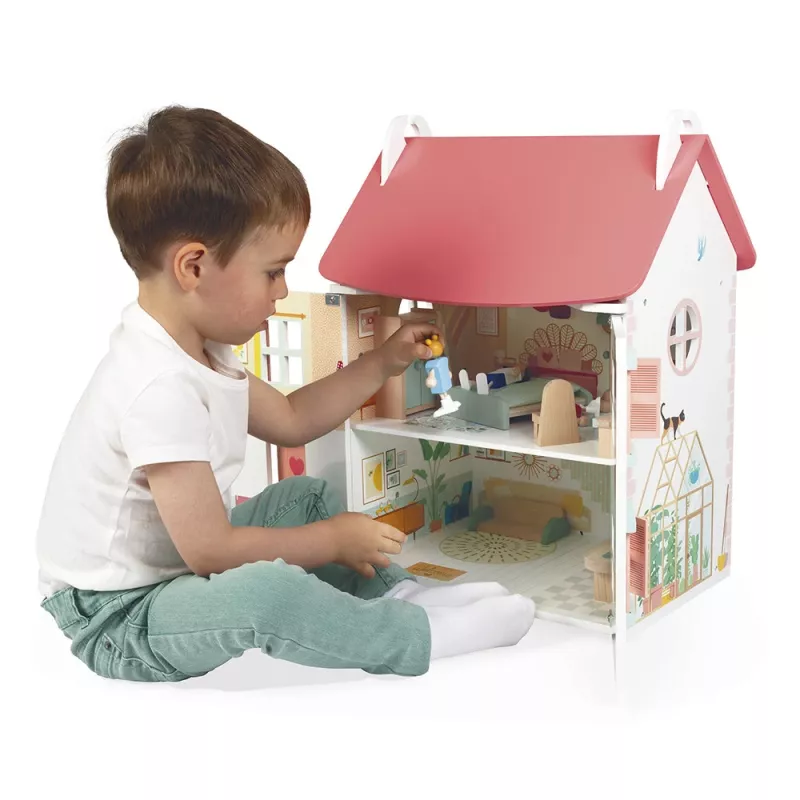 JANOD Lilliputiens Houten Poppenhuis met 15 Accessoires J06467