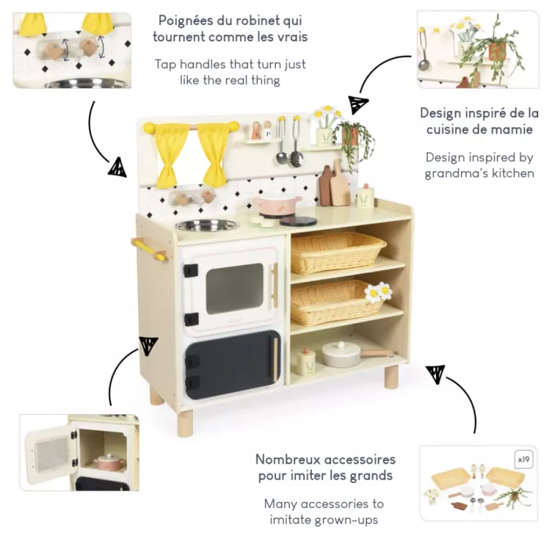 Janod Grote Houten Keuken met 19 Accessoires Shiny Grandma 3+
