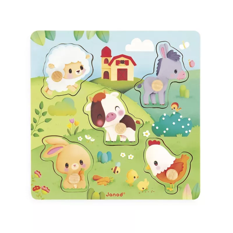 Janod Pure Sensorische Houten Puzzel Boerderijdieren 7 stuks