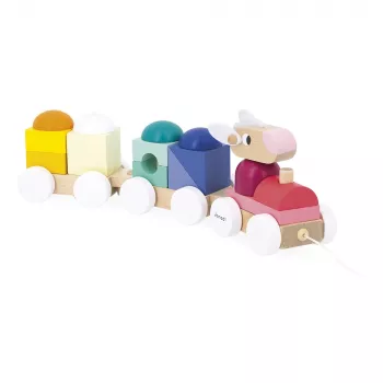 Janod Zigolos houten trein om te stapelen en te trekken met blokken en dieren vanaf 12 maanden