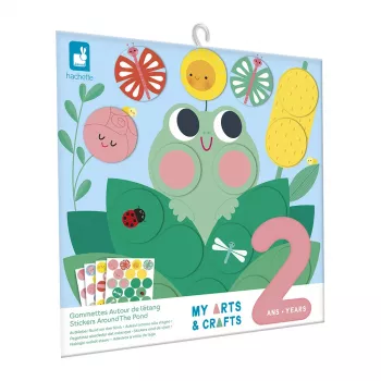 Janod My Arts & Crafts creatieve set voor 2-jarigen - Vijverwereld sticker kunst met 112 ronde stickers en 4 panelen