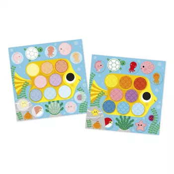 Janod My Arts & Crafts creatieve set voor 2-jarigen - Vijverwereld sticker kunst met 112 ronde stickers en 4 panelen