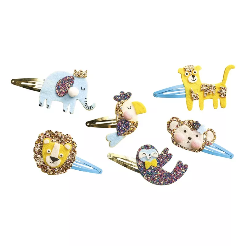 Janod DIY knutselset voor het maken van glitter haarklemmen exotische dieren 5+