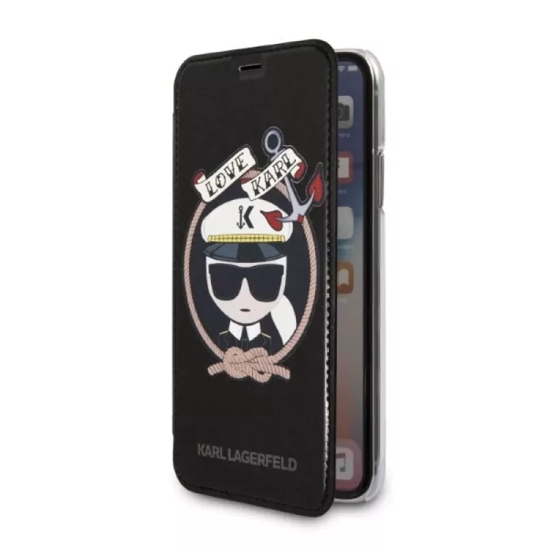 Karl Lagerfeld KLFLBKPXKSB Signature Glitter bookcase voor iPhone X/Xs, zwart