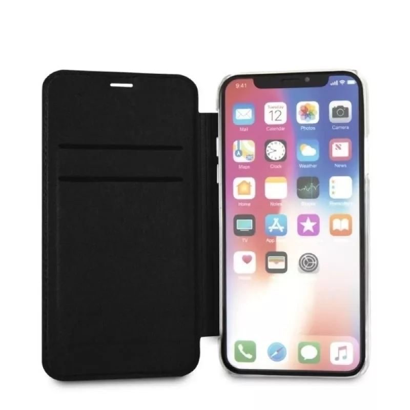 Karl Lagerfeld KLFLBKPXKSB Signature Glitter bookcase voor iPhone X/Xs, zwart