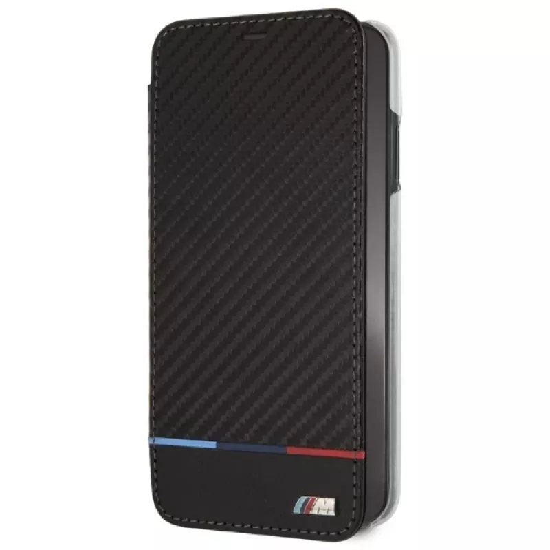BMW M Carbon Tricolor Stripe bookcase voor Apple iPhone XS Max - zwart