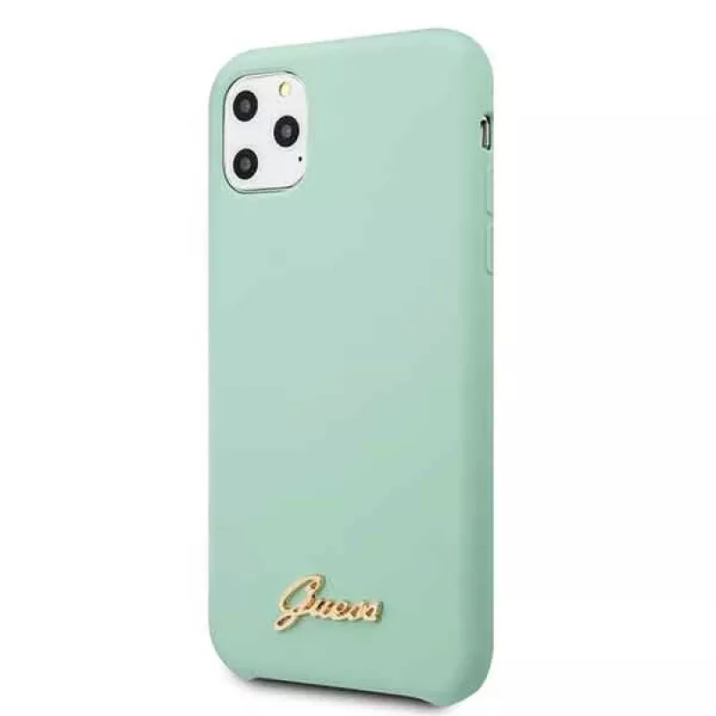 Guess GUHCN58LSLMGG iPhone 11 Pro groene siliconen hardcase met vintage gouden logo