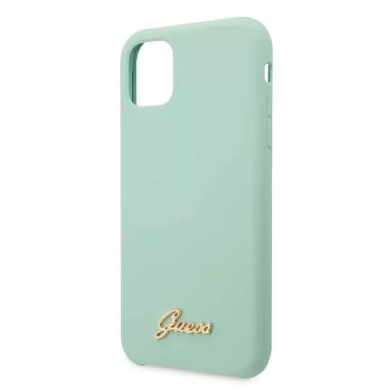 Guess GUHCN58LSLMGG iPhone 11 Pro groene siliconen hardcase met vintage gouden logo