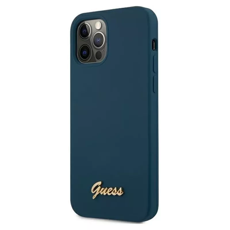 Guess GUHCP12LLSLMGBL Metal Logo Script hard case voor Apple iPhone 12 Pro Max, blauw