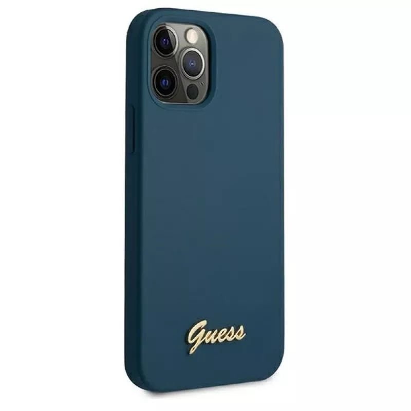 Guess GUHCP12LLSLMGBL Metal Logo Script hard case voor Apple iPhone 12 Pro Max, blauw