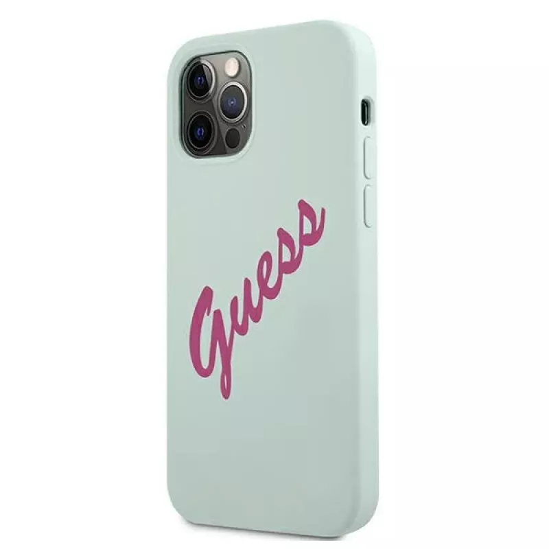 Guess Silicone Vintage hard case voor Apple iPhone 12 / 12 Pro 6,1 inch - blauw fuchsia