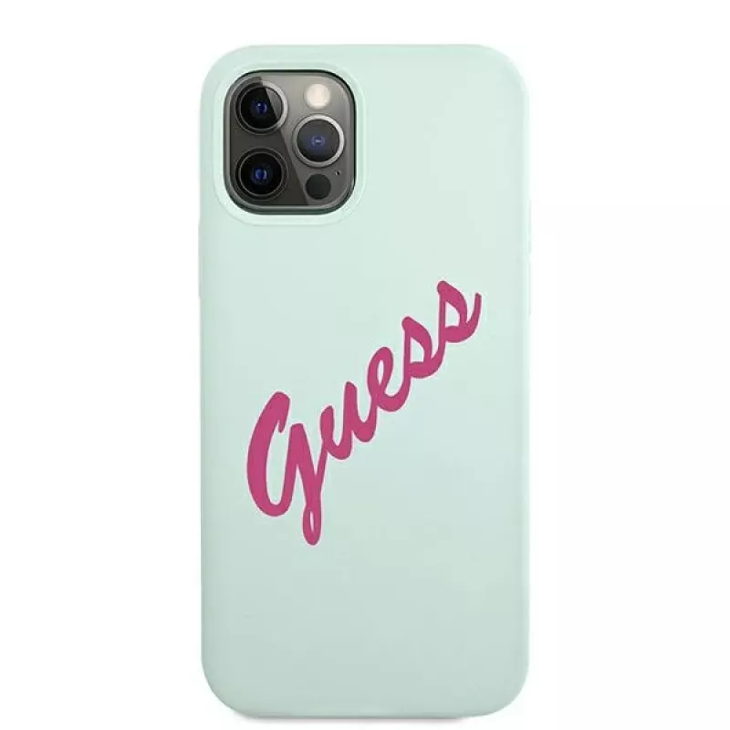Guess Silicone Vintage hard case voor Apple iPhone 12 / 12 Pro 6,1 inch - blauw fuchsia