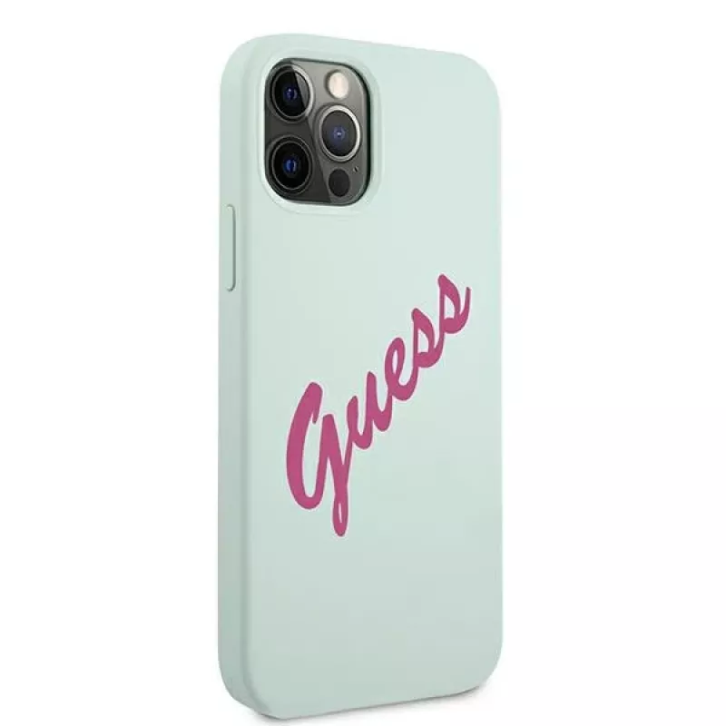Guess Silicone Vintage hard case voor Apple iPhone 12 / 12 Pro 6,1 inch - blauw fuchsia