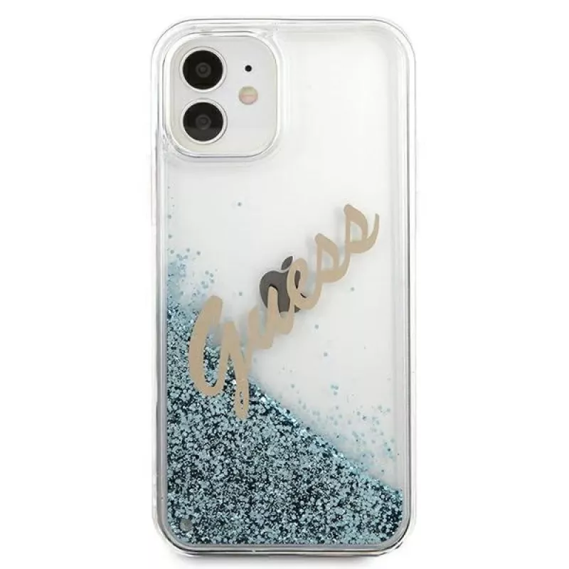 Guess Glitter Vintage Script hard case voor Apple iPhone 12 mini - blauw