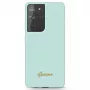 Guess GUHCS21LLSLMGLB Silicone Script Metal Logo back cover voor Samsung Galaxy S21 Ultra (blauw)