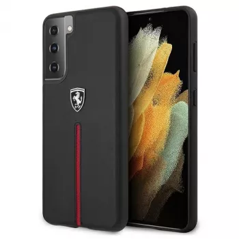 Ferrari FEOSIHCS21SBK Off Track leer nylon streep hardshell voor Samsung Galaxy S21 (G991) - zwart