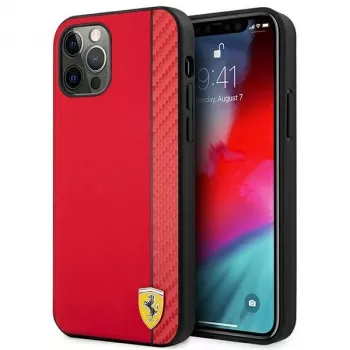 Ferrari FESAXHCP12LRE iPhone 12 Pro Max 6,7 inch rode hardcase On Track Carbon Streep