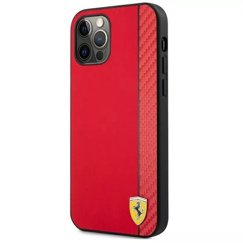 Ferrari FESAXHCP12LRE iPhone 12 Pro Max 6,7 inch rode hardcase On Track Carbon Streep