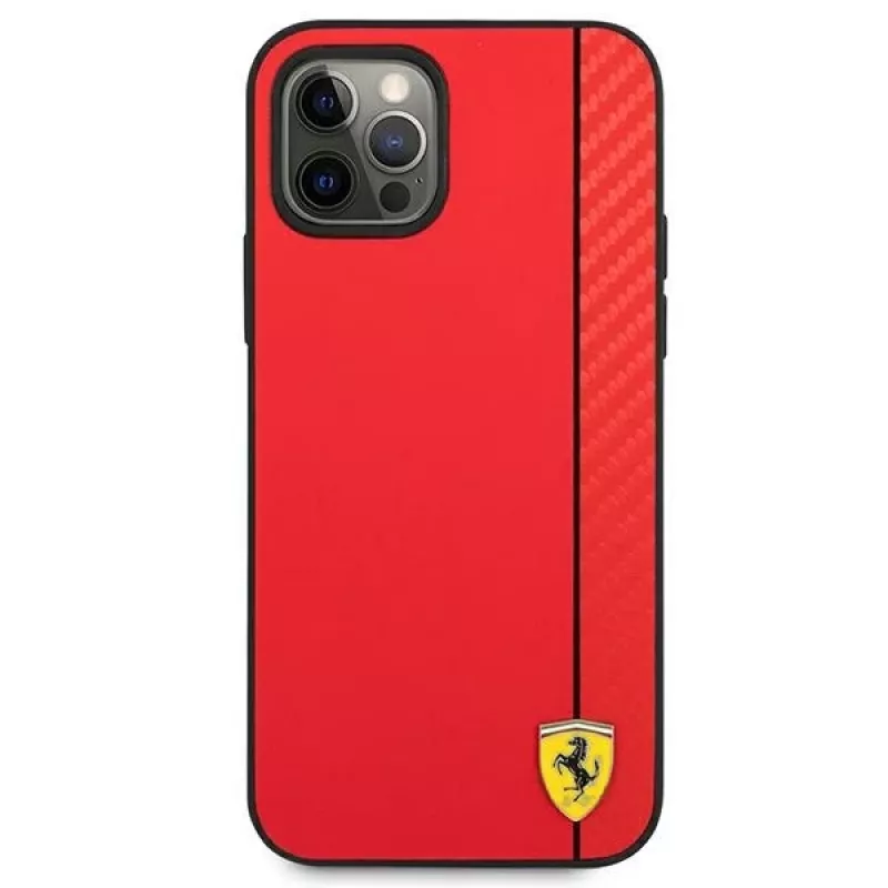 Ferrari FESAXHCP12LRE iPhone 12 Pro Max 6,7 inch rode hardcase On Track Carbon Streep