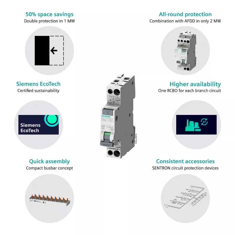 Siemens 5SV13166KK16 RCBO 2-polig 16 A 30 mA, B-karakteristiek, type A, 6 kA