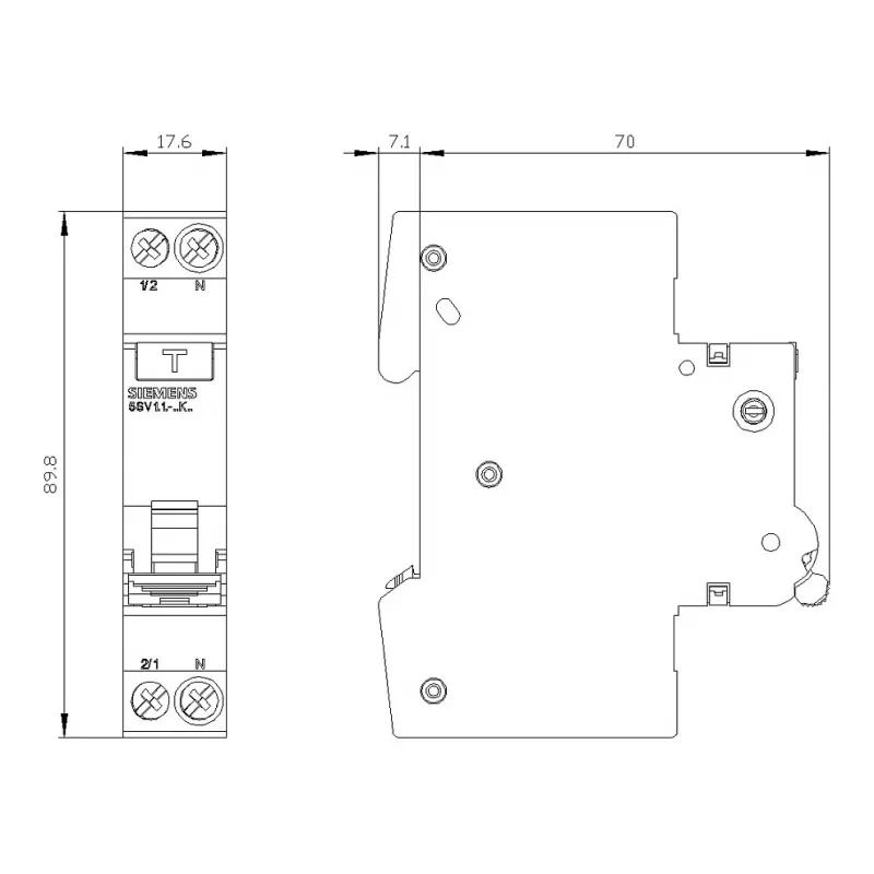 Siemens 5SV13166KK16 RCBO 2-polig 16 A 30 mA, B-karakteristiek, type A, 6 kA