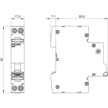 Siemens 5SV6016-7KK16 brandbeveiligingsschakelaar (AFDD) met MCB C16 2-polig 230V 1TE