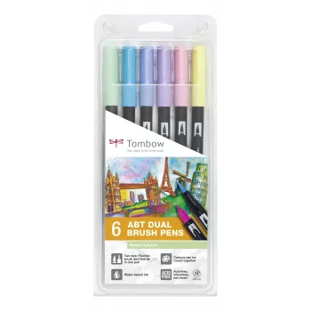 Tombow ABT-6P-2 Dual Brush Pen set - 6 kleuren - fijne punt & penselenpunt - meerkleurig