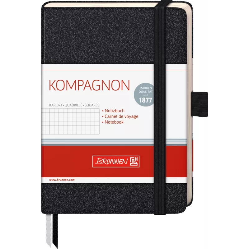 BRUNNEN KOMPAGNON notitieboek A6 geruit zwart 96 blad garenbinding