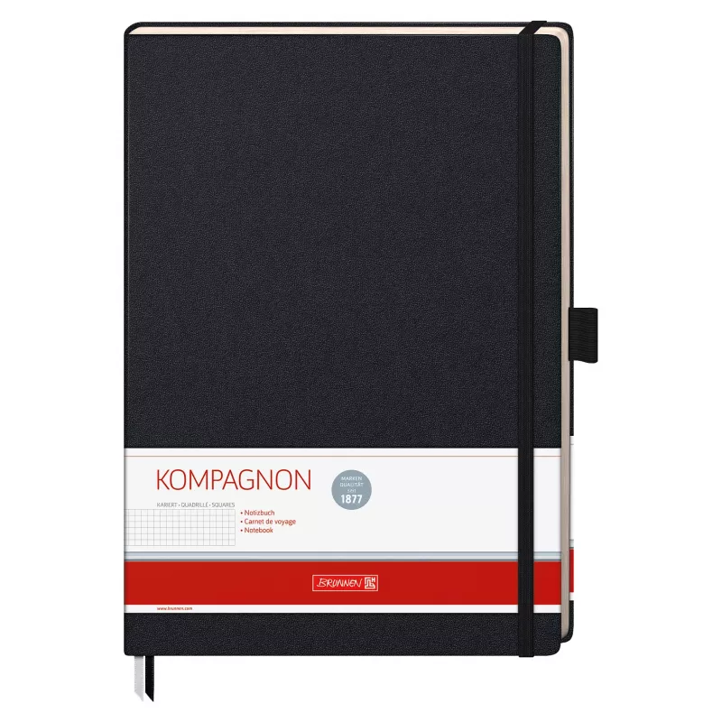 BRUNNEN KOMPAGNON notitieboek A4 geruit zwart 96 blad