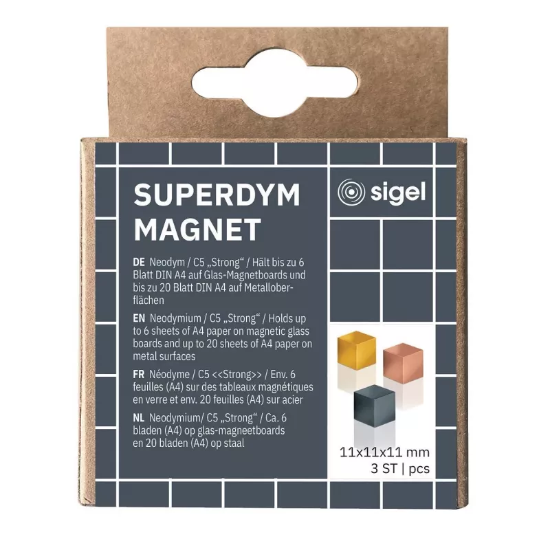 SIGEL BA724 kubus-neodymiummagneten 11 mm koper goud grijs glanzend 3-pack