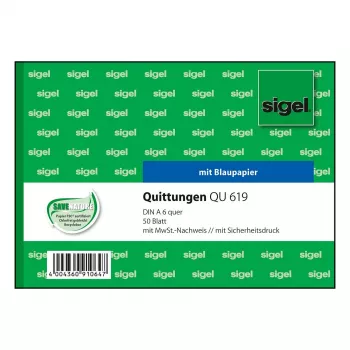 Sigel QU619 kwitantieformulierboek, btw apart vermeld, A6 liggend, 50 blad