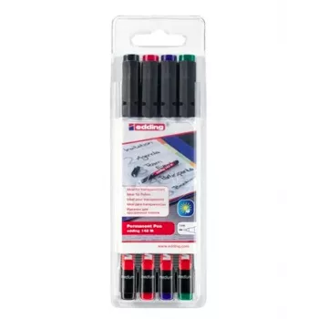 EDDING 142 M OHP marker set - zwart, blauw, groen, rood - ronde punt - medium - 1 mm - alcoholinkt - voor folie, glas, kunststof