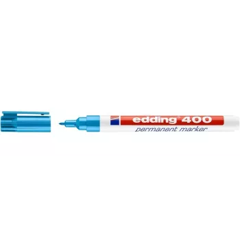 EDDING 400 permanentmarker - lichtblauw - ronde punt - 1 mm - kunststof - karton, glas, leer, metaal, kunststof, hout