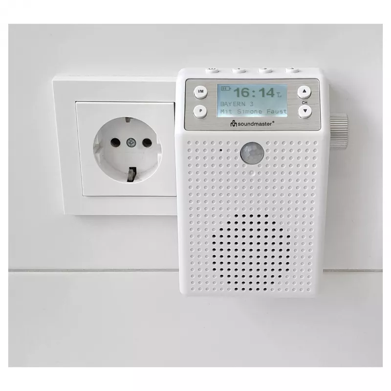 Soundmaster DAB60WE stopcontactradio DAB+, FM, Bluetooth, USB handsfreefunctie, spatwaterdicht, wit