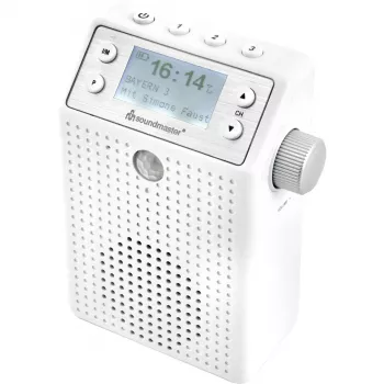 Soundmaster DAB60WE stopcontactradio DAB+, FM, Bluetooth, USB handsfreefunctie, spatwaterdicht, wit