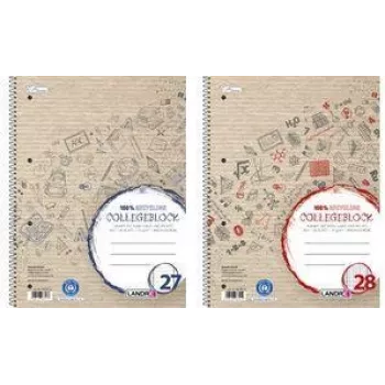 LANDRÉ collegeblok recycled DIN A4 geruit 80 vel rood met kantlijn links en rechts 100% recyclingpapier - 1 stuk (400146724)